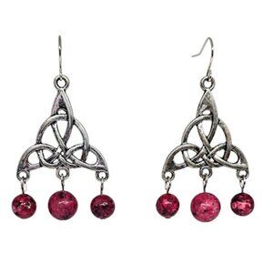 Handmade Maroon Dyed Speckled Gemstone Silver Celtic Chandelier Boho Earrings